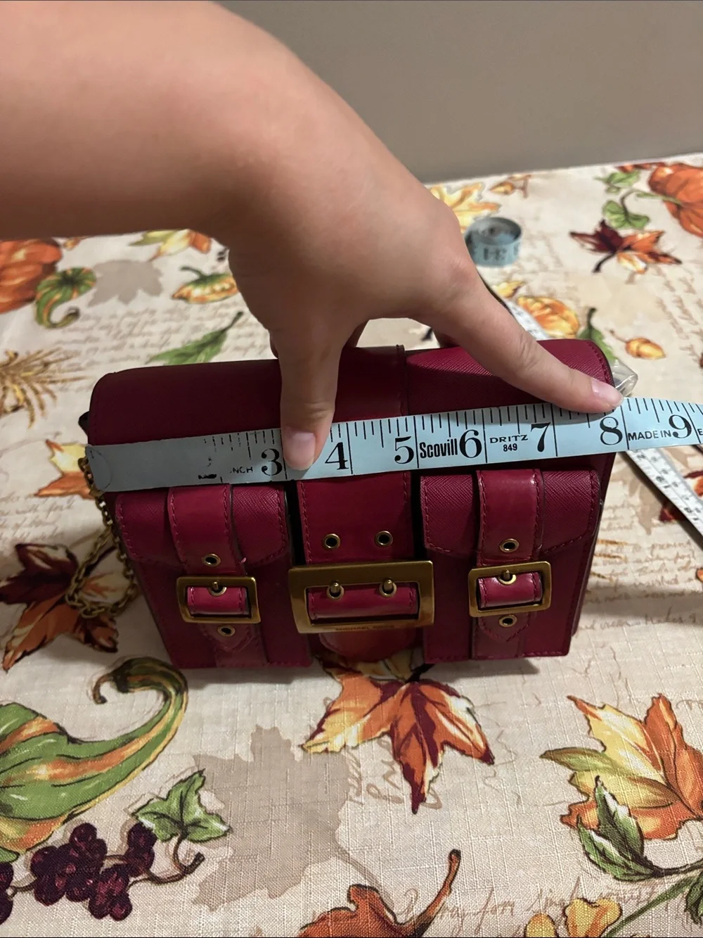 Michael Kors Deep Red /Dark PinkSaffiano Leather Buckle Wristlet